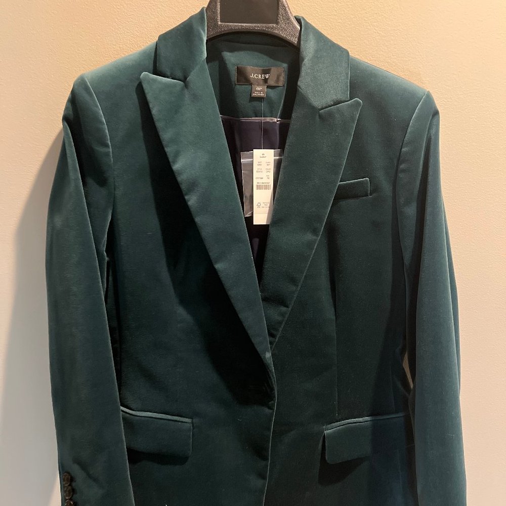 J Crew Willa Stretch Blazer in Green Velvet (BD012) 6 Petite New with Tags